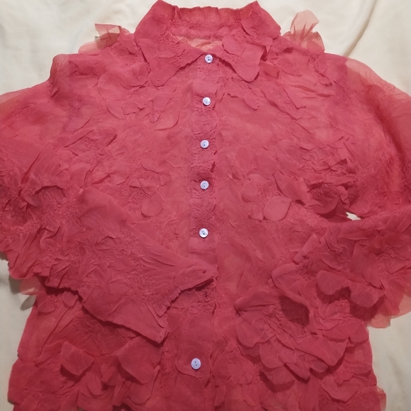 🎈5/$15 Bundle 🎈Ruffled Orange Button-Up Blouse - Picture 4 of 5